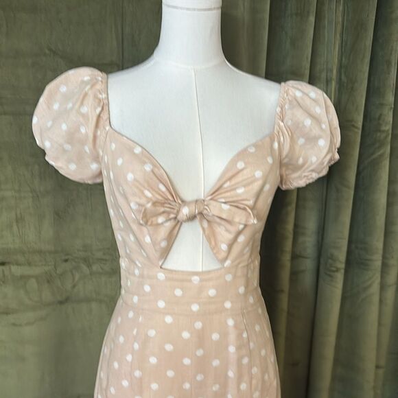 Privacy Please Beige/pink Polka Dot cut out Jumpsuit, XS - Picture 3 of 11